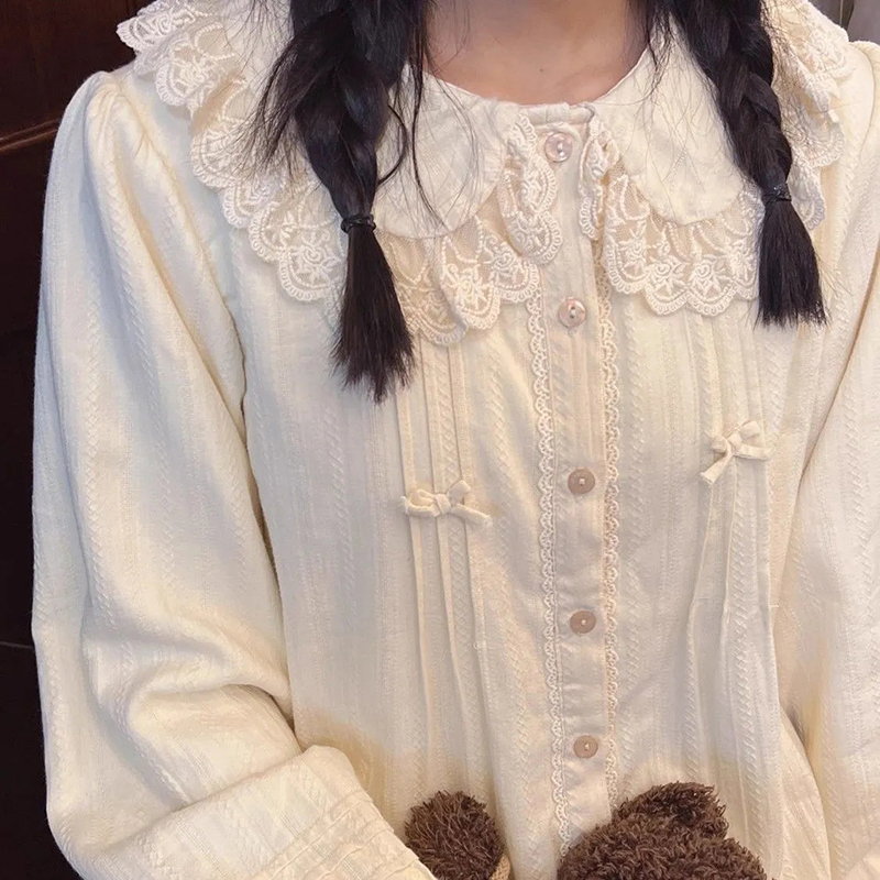 Women'S Formal Wear Blouse - Lolita bonito branco camisa feminina doce