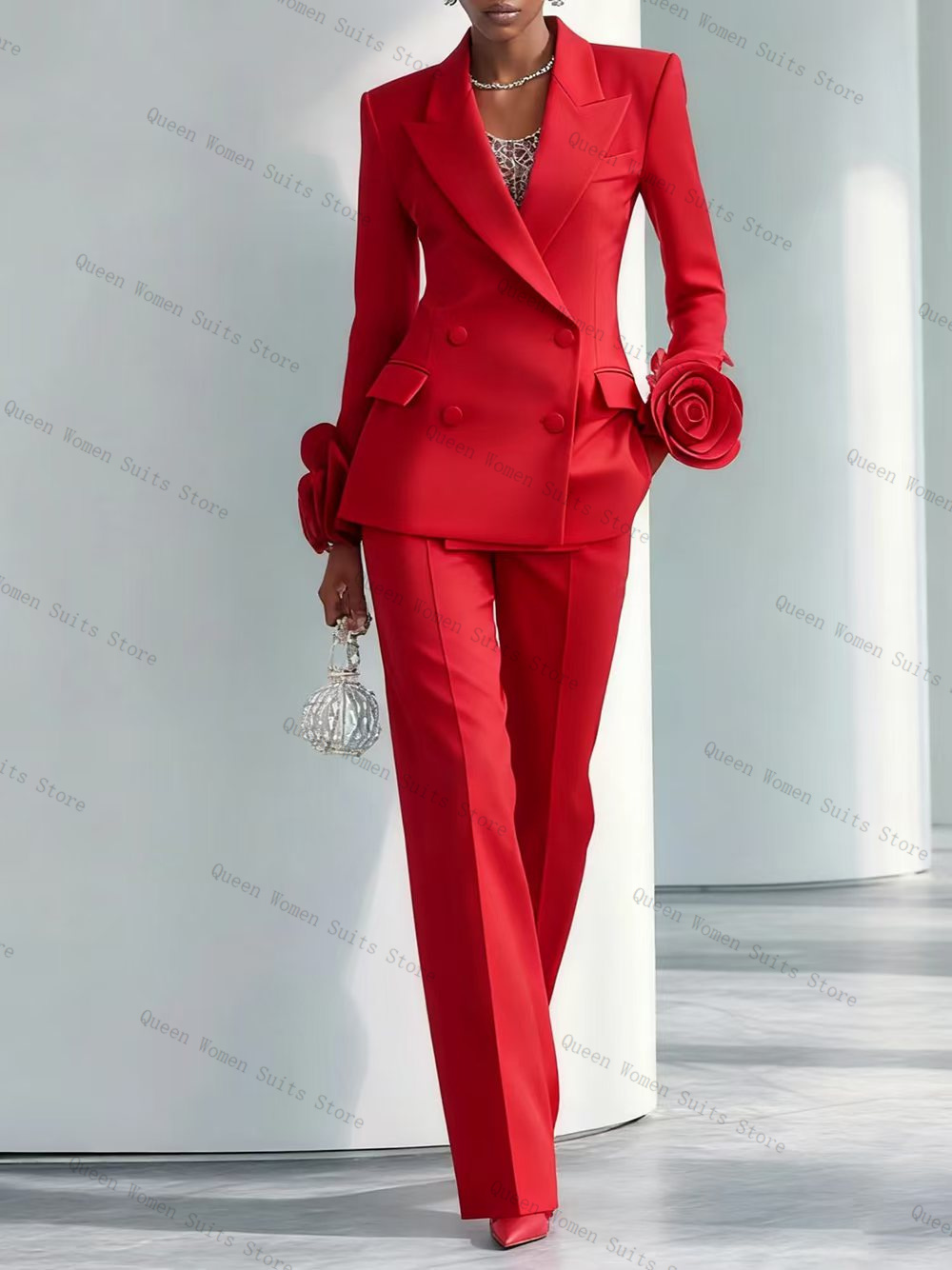 Women'S Formal Wear Tuxedo - Luxo vermelho feminino terno conjunto 2