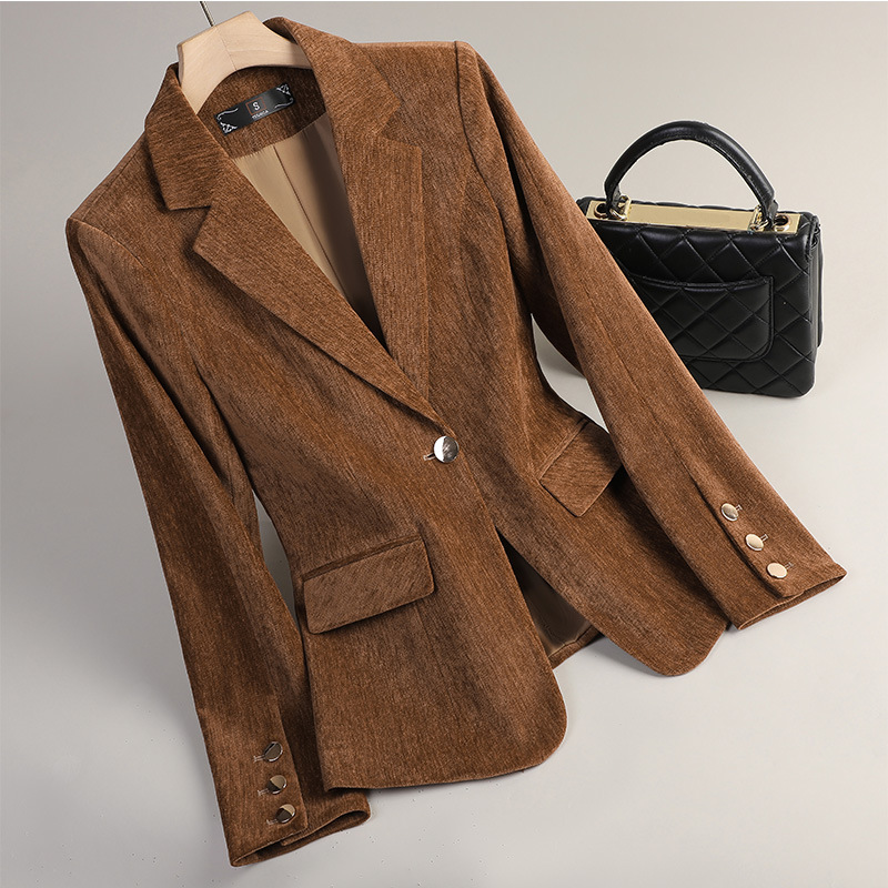 Women Formal Wear Blazers - Blazer de Veludo Amarelo para Mulheres,