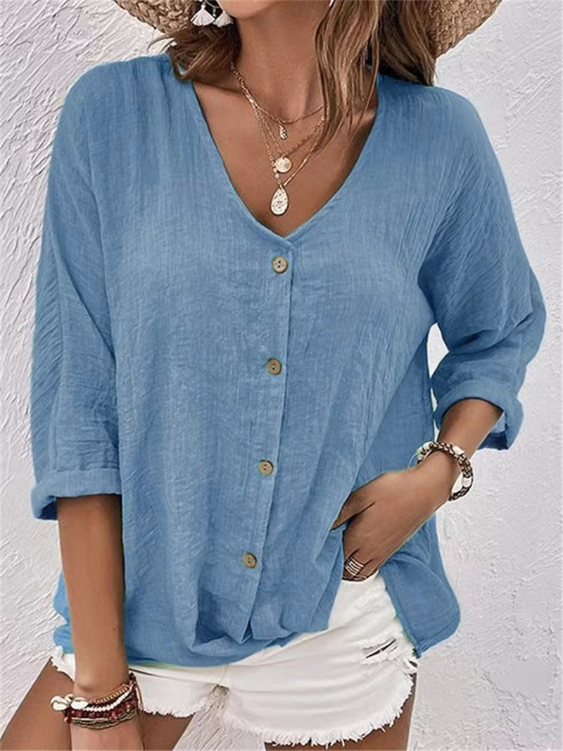Women'S Formal Wear Blouse - Botões elegantes blusa sólida primavera novas