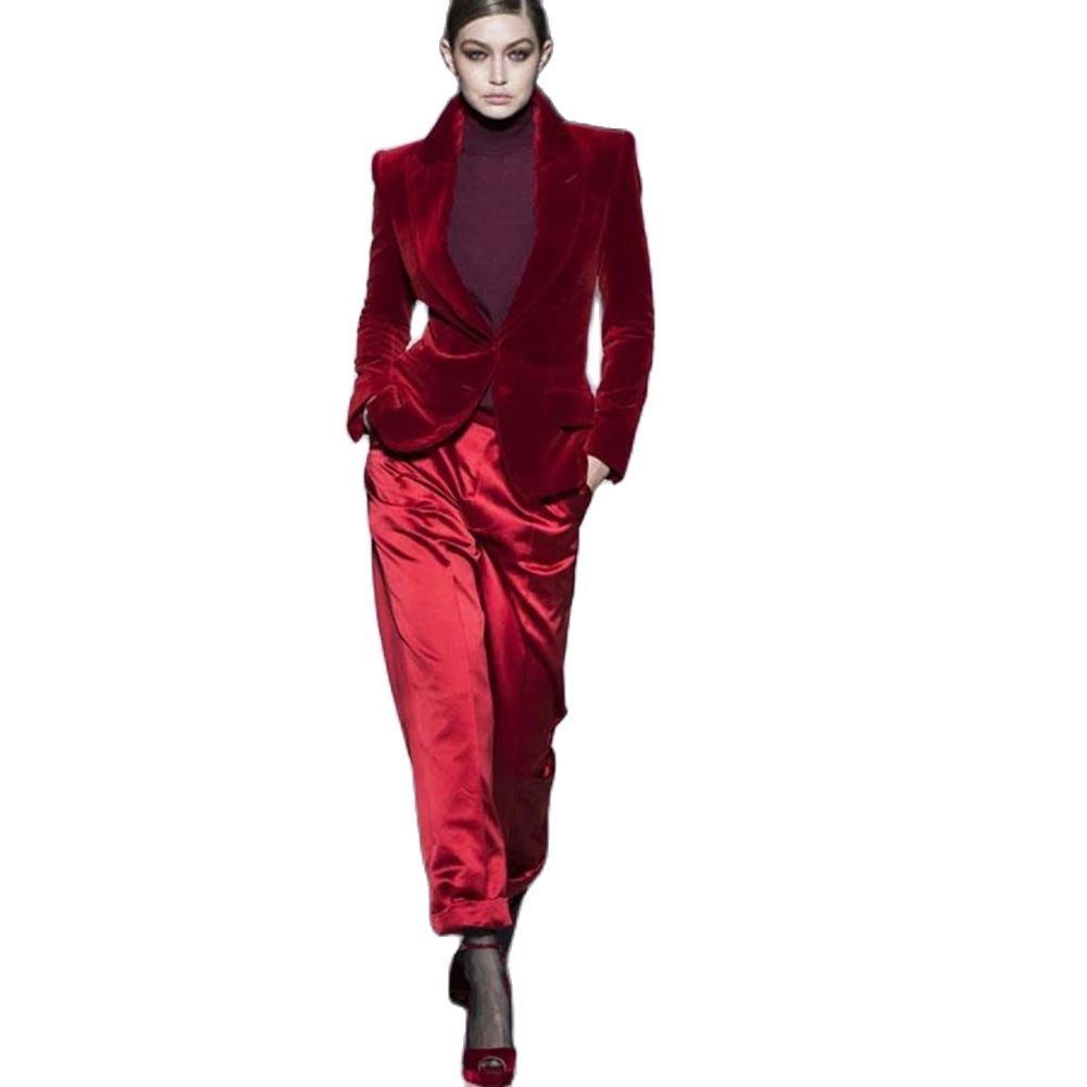 Women'S Formal Wear Tuxedo - Mulheres calças ternos vinho vermelho veludo