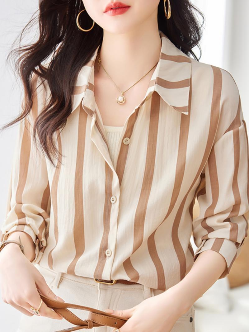 Women Formal Wear Shirts - Camisa de manga comprida listrada de