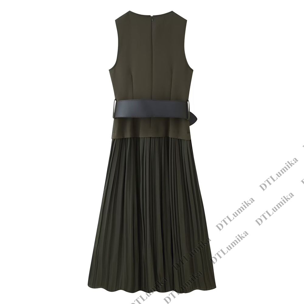 Vestido Midi Plissado Verde Ol - Women Formal Wear Belt avaliação e preço