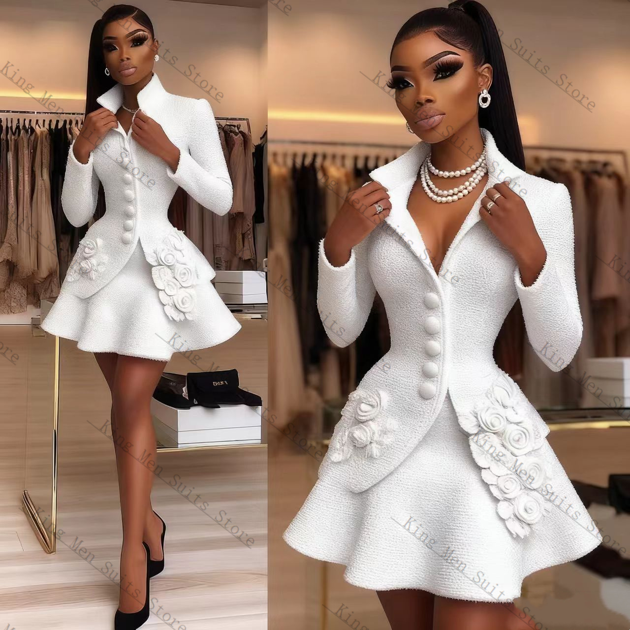 Luxo branco feminino terno con - Women'S Formal Wear Tuxedo avaliação e preço