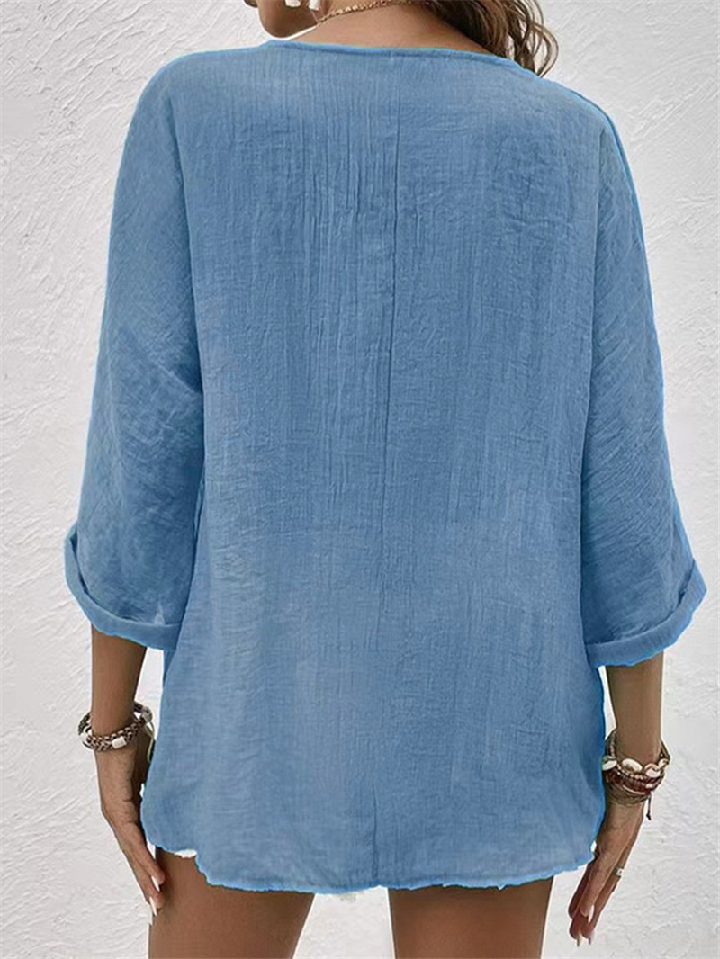 Botões elegantes blusa sólida  - Women'S Formal Wear Blouse avaliação e preço