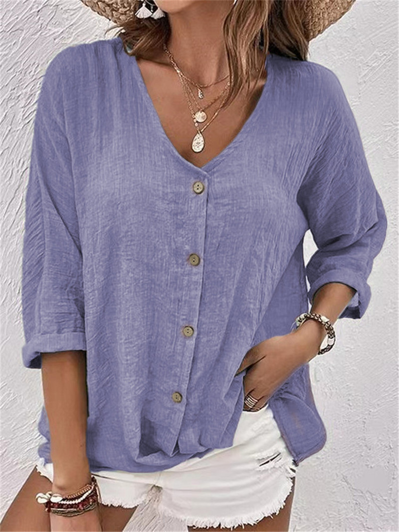 Botões elegantes blusa sólida  - Women'S Formal Wear Blouse avaliação e preço