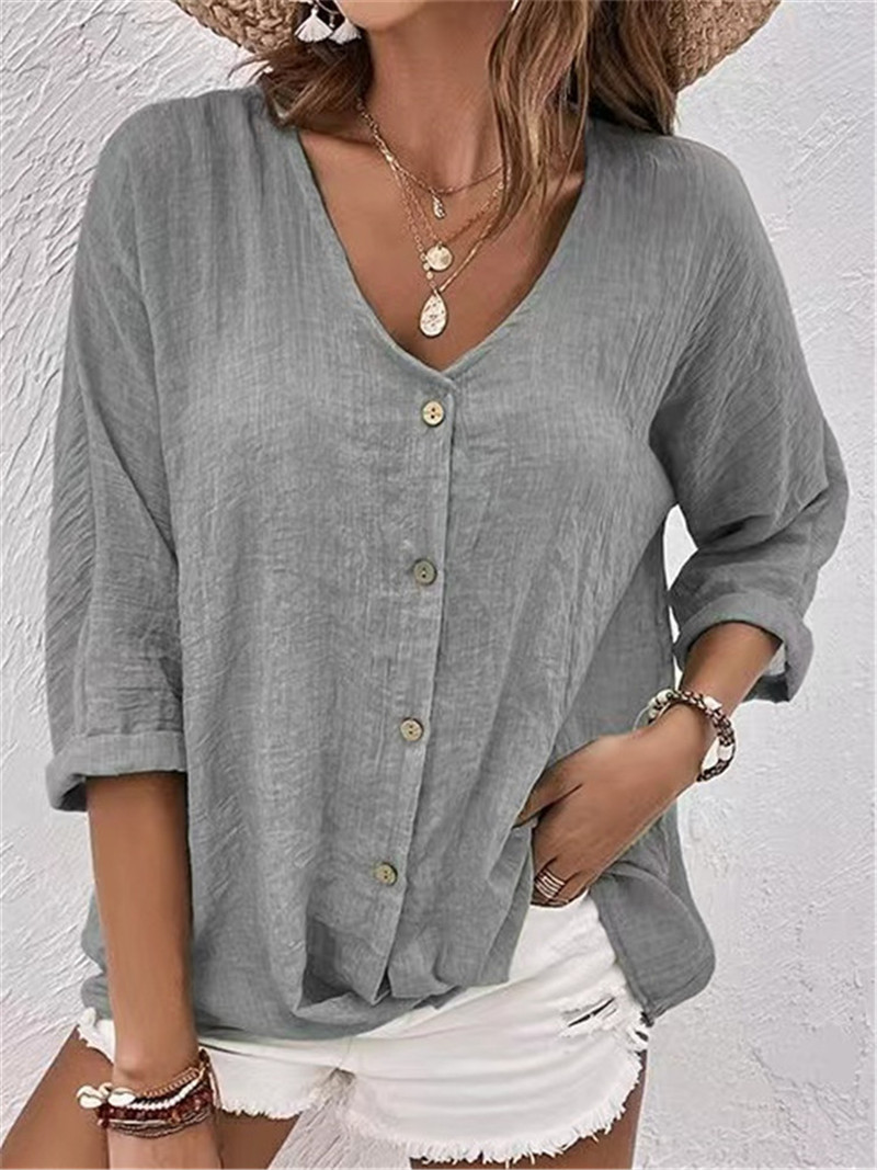 Botões elegantes blusa sólida  - Women'S Formal Wear Blouse avaliação e preço