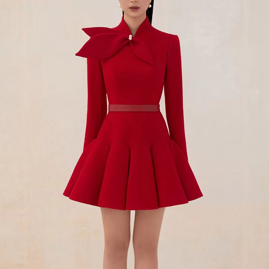Alfaiate vestido de lã vermelh - Formal Dress Female avaliação e preço