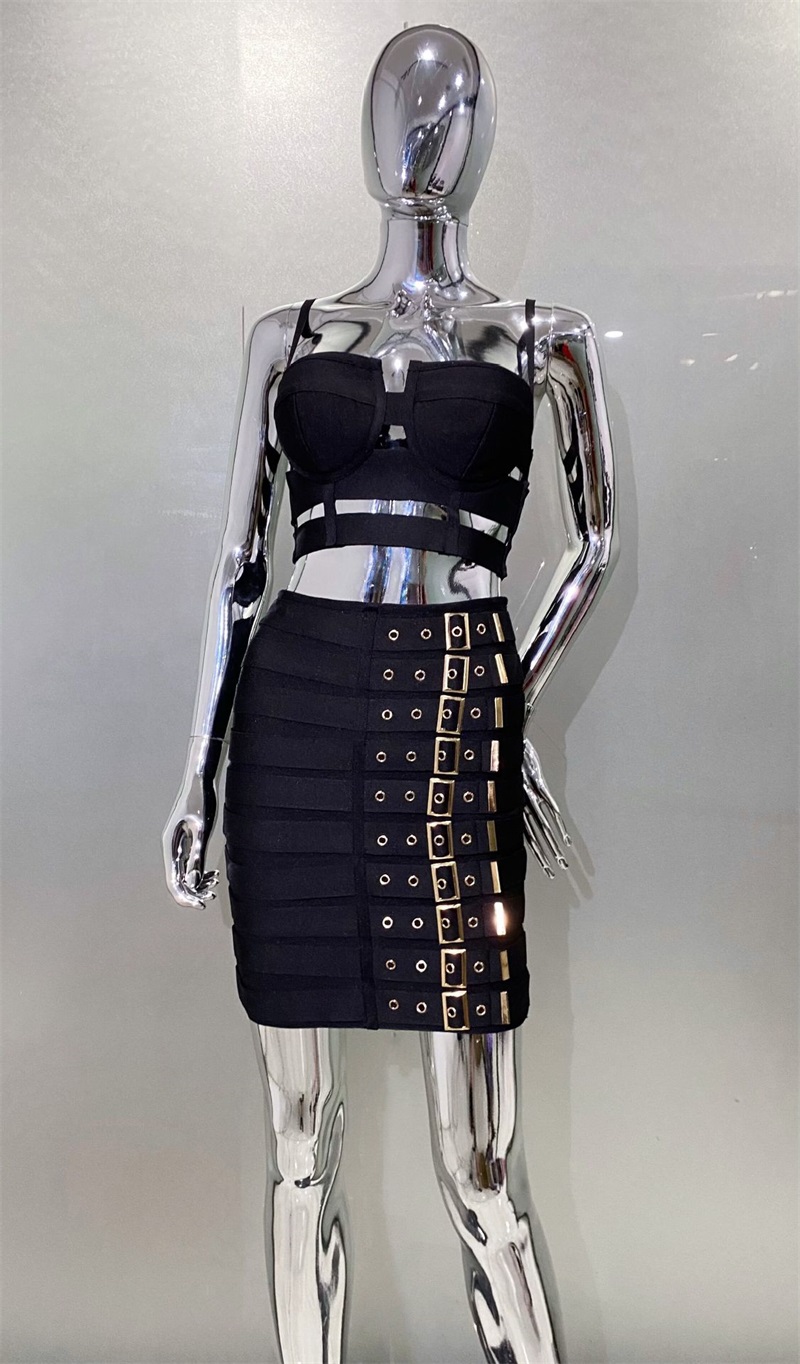 Preto branco bandagem vestido  - Women'S Formal Evening Wear Tops avaliação e preço